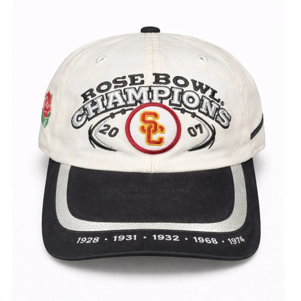 Vintage Nike USC Trojans 2007 Rose Bowl Champions Hat White Black‎ Strapback